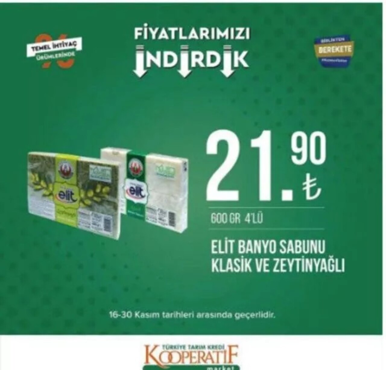 Tarım Kredi Marketleri 16-30 Kasım indirimleri