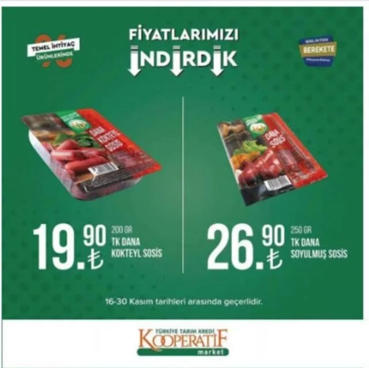 Tarım Kredi Marketleri 16-30 Kasım indirimleri