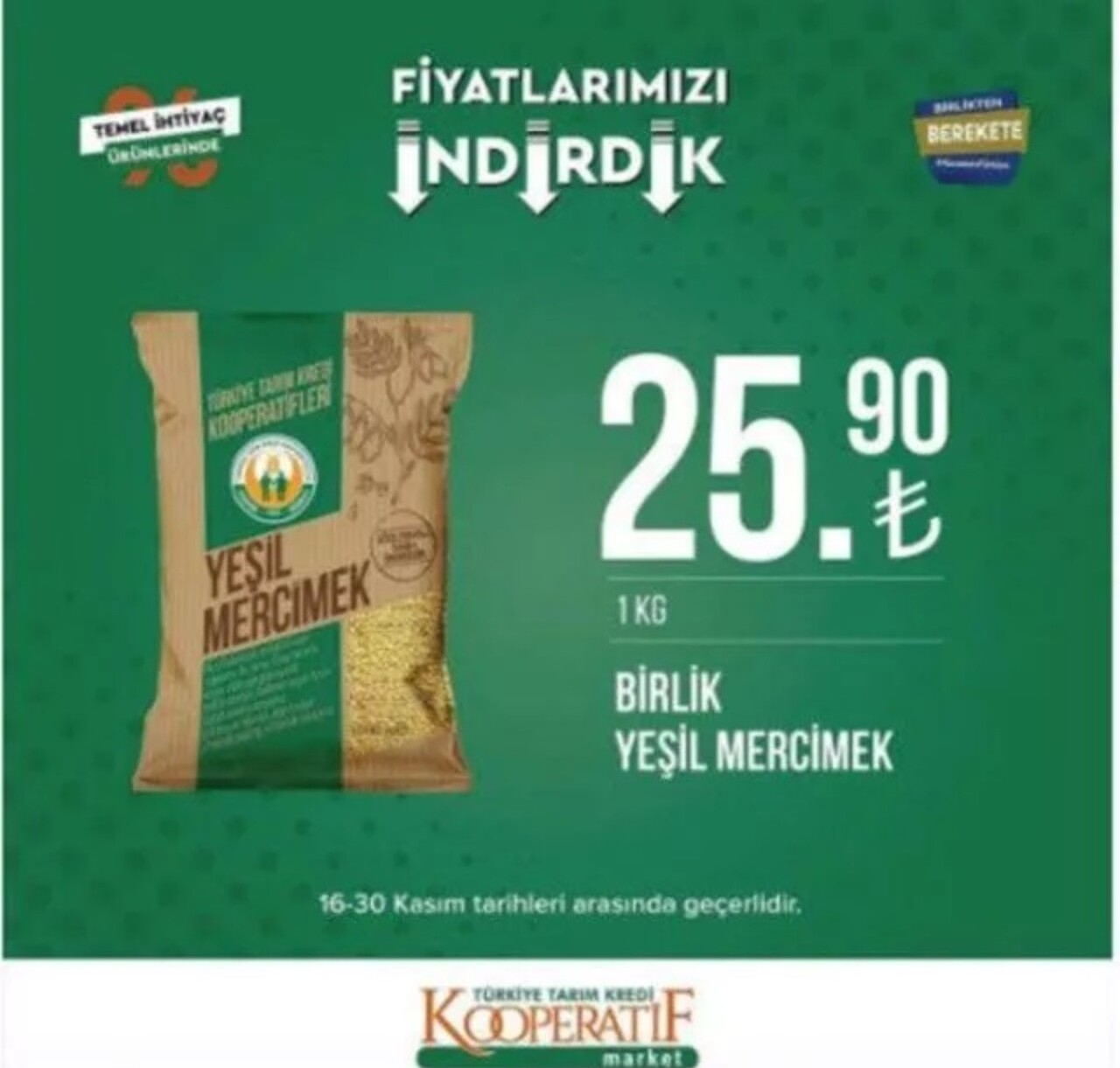 Tarım Kredi Marketleri 16-30 Kasım indirimleri