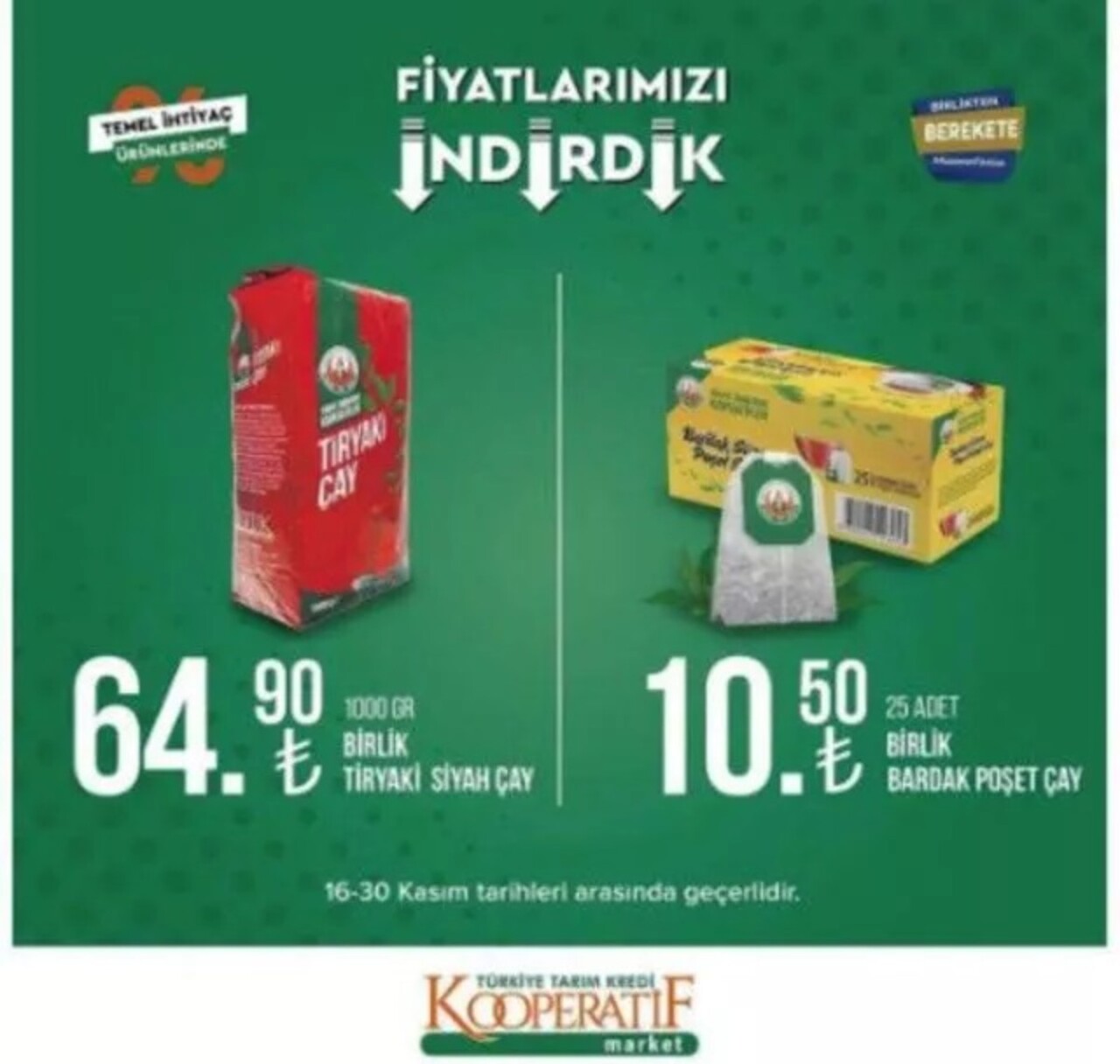 Tarım Kredi Marketleri 16-30 Kasım indirimleri