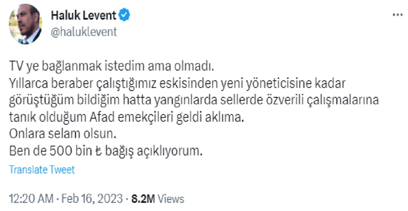 Haluk Levent AFAD yardımı