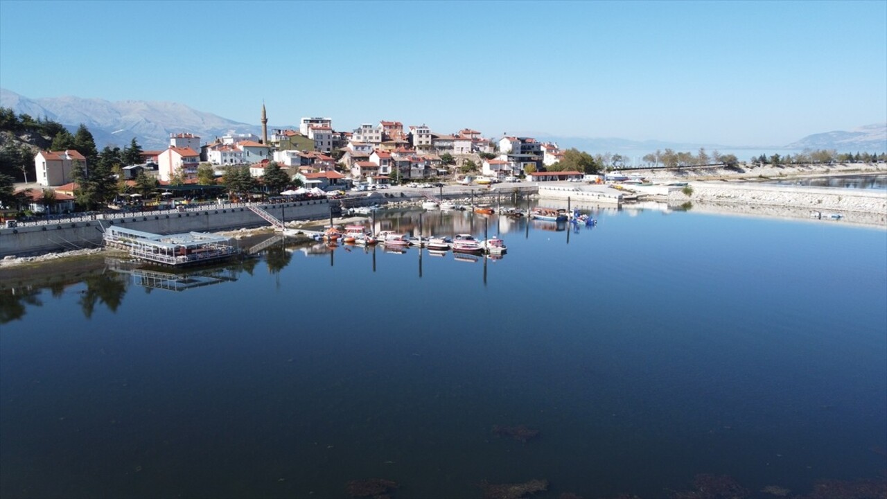 Eğirdir Gölü'nde özel tasarlanan tekne ve amfibi araçlarla yapılan ot ve yosun temizliğinin ay...