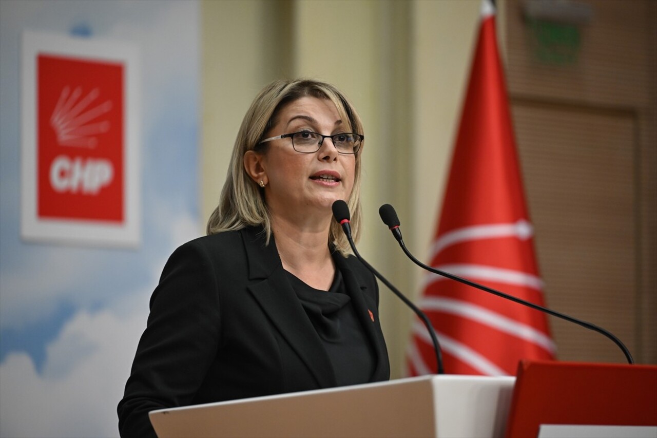 CHP Kadın Kolları Genel Başkanı Asu Kaya, partisinin genel merkezinde düzenlediği basın...