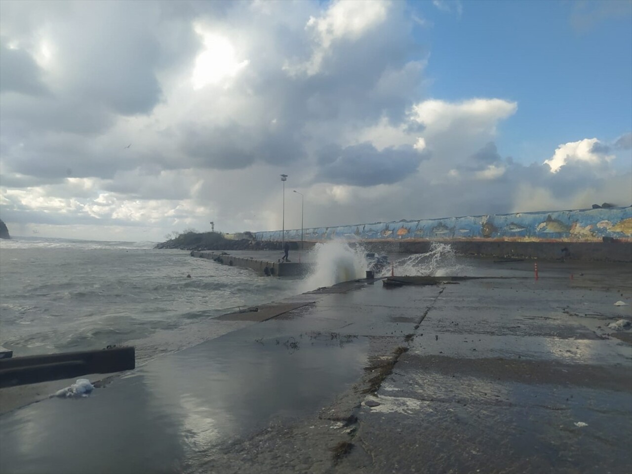 Düzce'nin Akçakoca ilçesinde kuvvetli rüzgar nedeniyle denizde dalga boyu yükseldi. Dalgalar zaman...