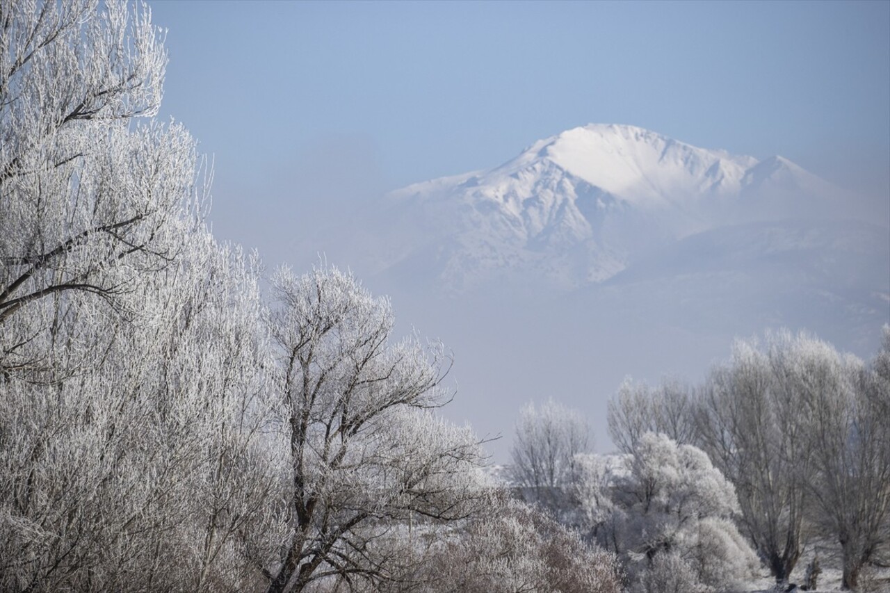 Tunceli'nin Ovacık ilçesinde soğuk hava nedeniyle dağları sis, ovalardaki ağaç ve bitkileri ise...