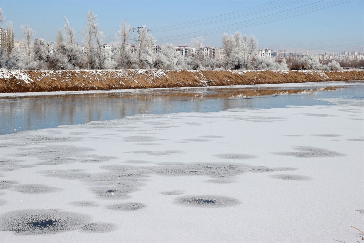 Sivas'ta etkisini gösteren soğuk hava nedeniyle Türkiye'nin en uzun nehri Kızılırmak'ın yüzeyi...