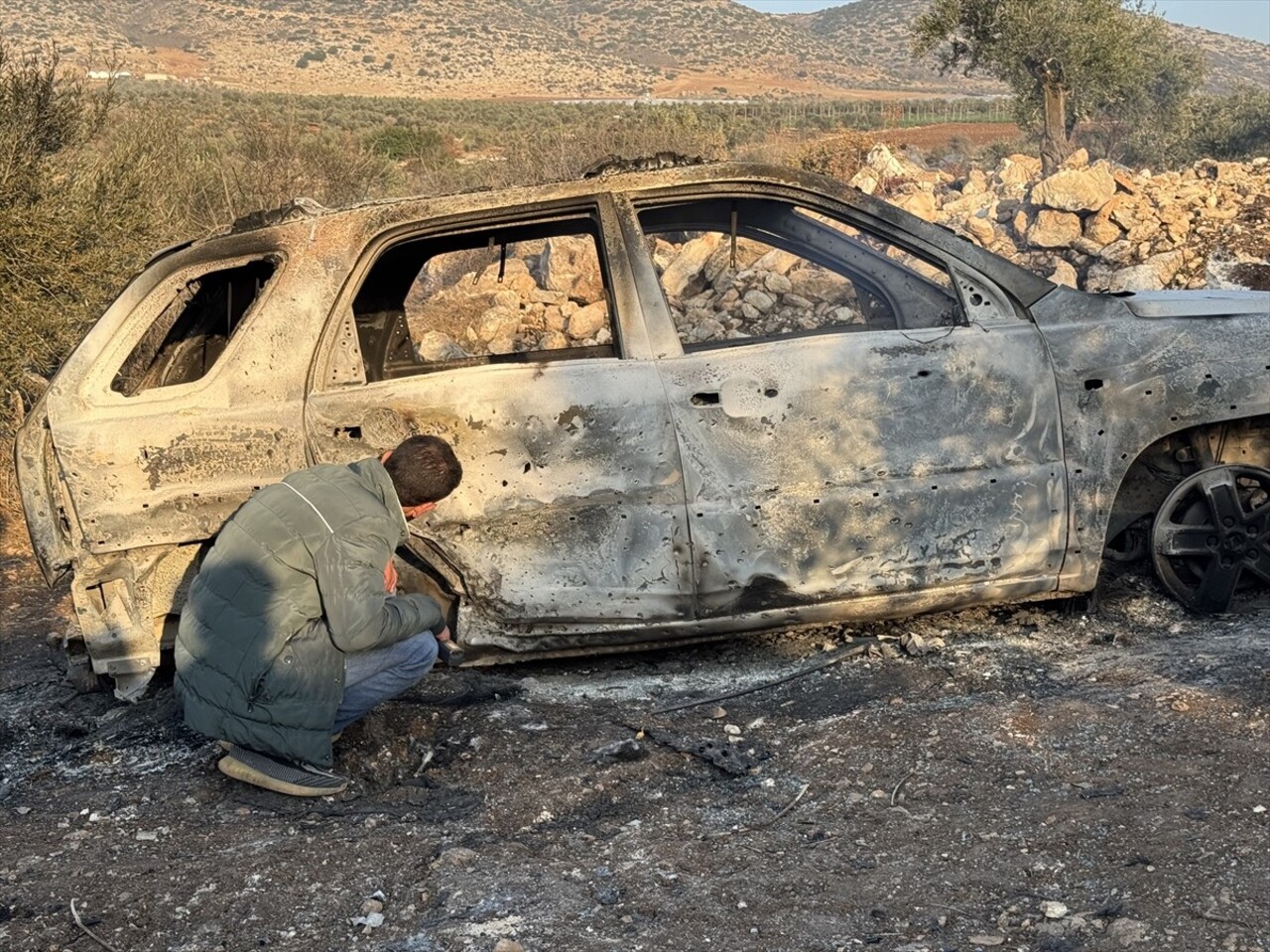 İsrail'in işgal altındaki Batı Şeria'nın kuzeyindeki Tubas kentinde bir aracı insansız hava...